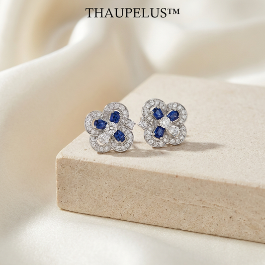 THAUPELUS™ | The "Cerulean Bloom" Sapphire & Diamond Quatrefoil Studs