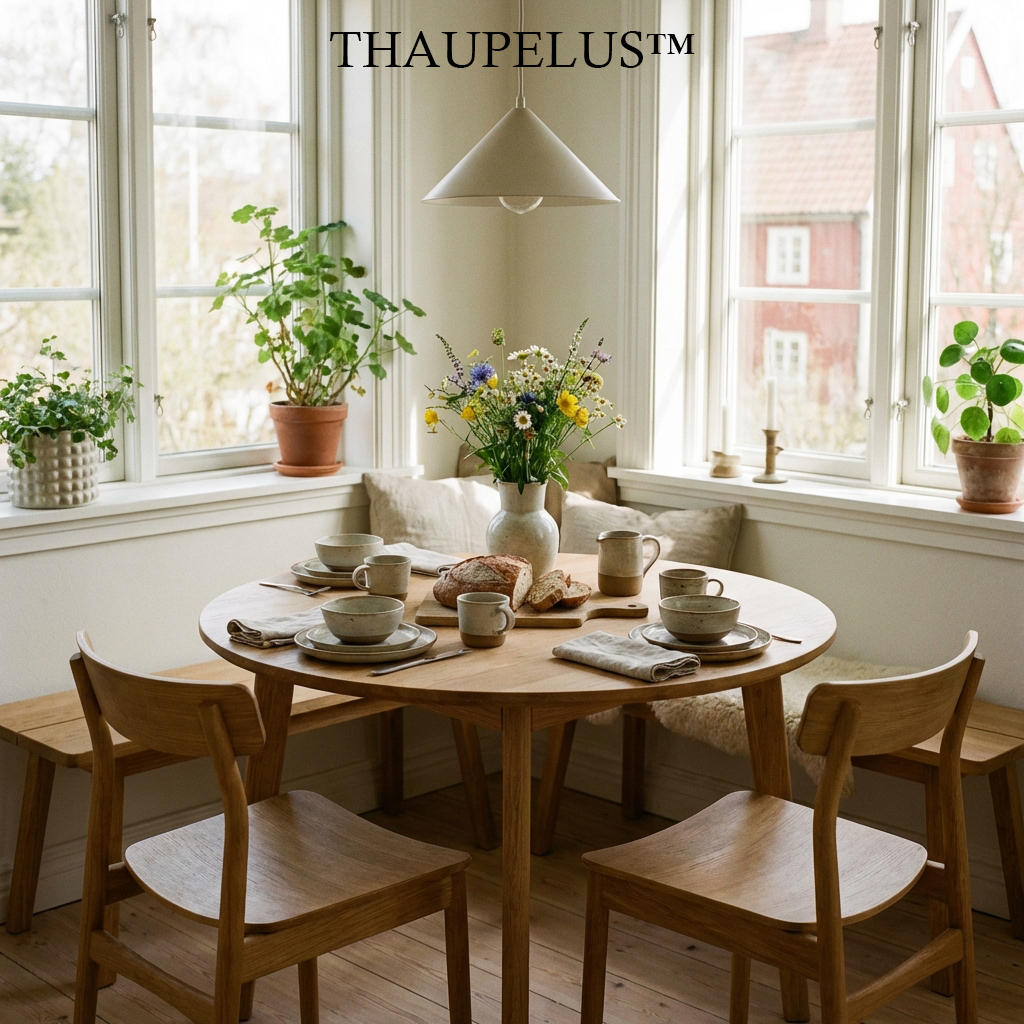 THAUPELUS™ | The "Nordic Serenity" Solid Oak Dining Ensemble