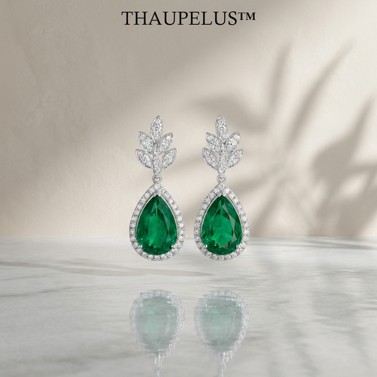 THAUPELUS™ | The "Elysian Canopy" Pear-Cut Emerald & Diamond Drop Earrings